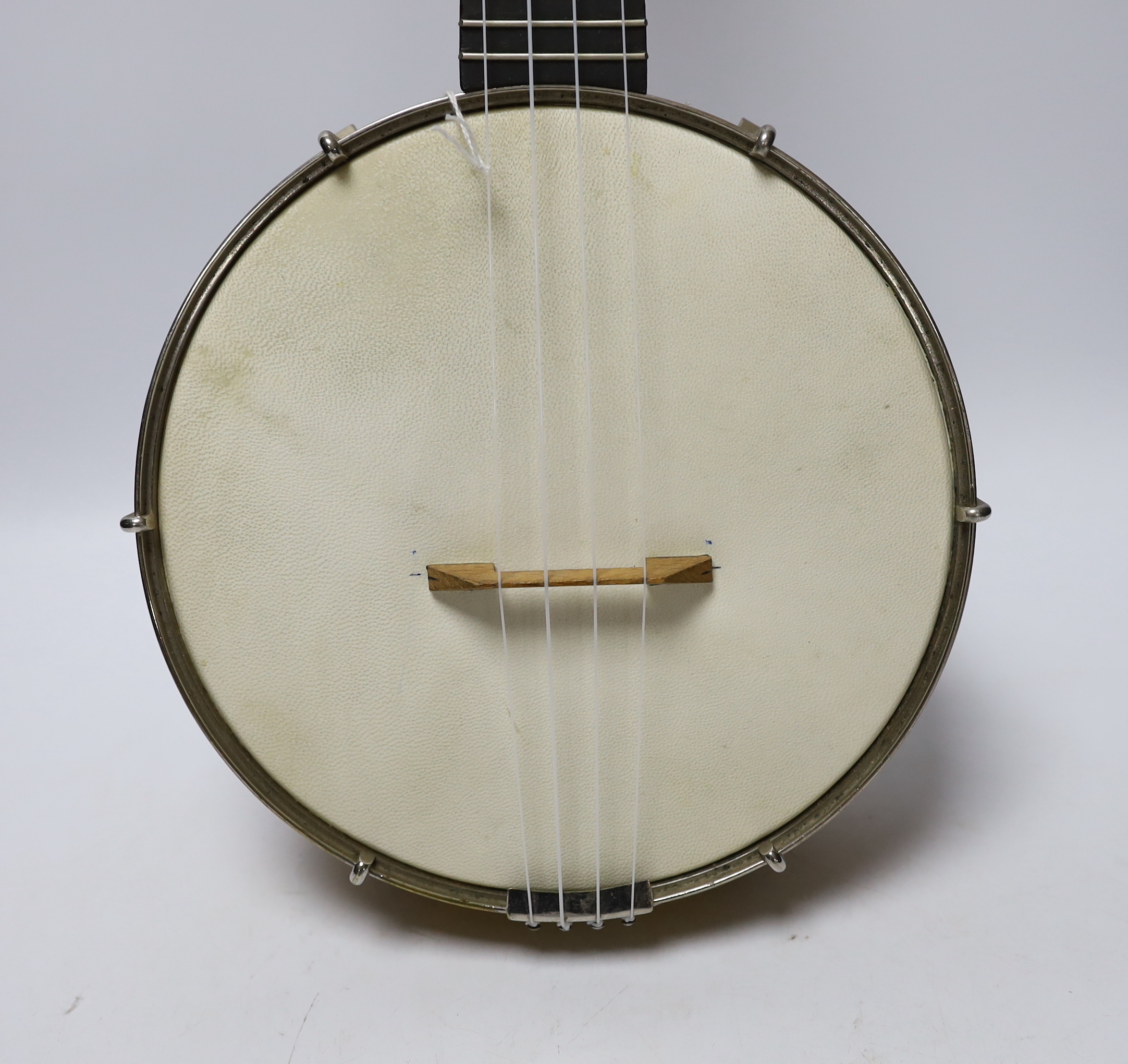 A cased banjo ukulele